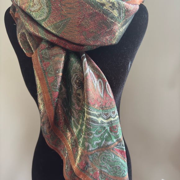 NEW Shimmery Multicolor Paisley Scarf 48X48 Absolutely Beautiful NEW. ELEGANT - Picture 5 of 11